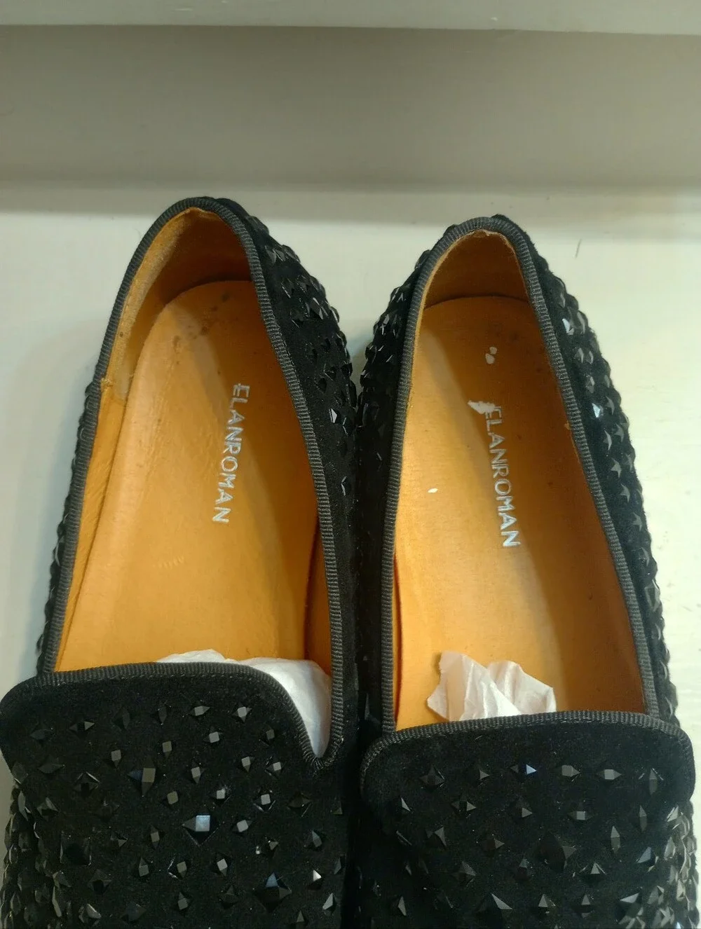 Elanroman Mens Black Studded Loafers With Box